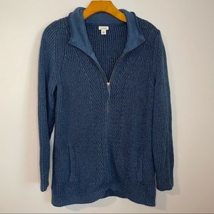 Women’s LL Bean Blue Cotton Full Zip Long Sleeve Sweater, Sz L.